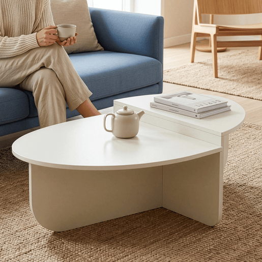 Mesa de centro Tondesdaslo com tampo duplo semi-circular 90x90x35 cm Branco en.casa