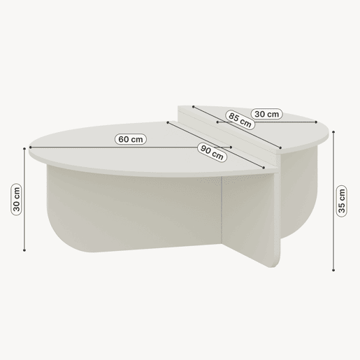 Mesa de centro Tondesdaslo com tampo duplo semi-circular 90x90x35 cm Branco en.casa