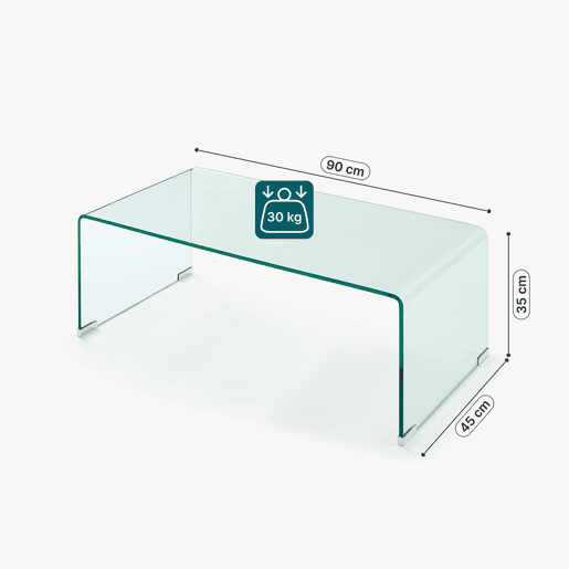 Mesa de centro Väsas montada vidro temperado 90x45x35 cm transparente en.casa