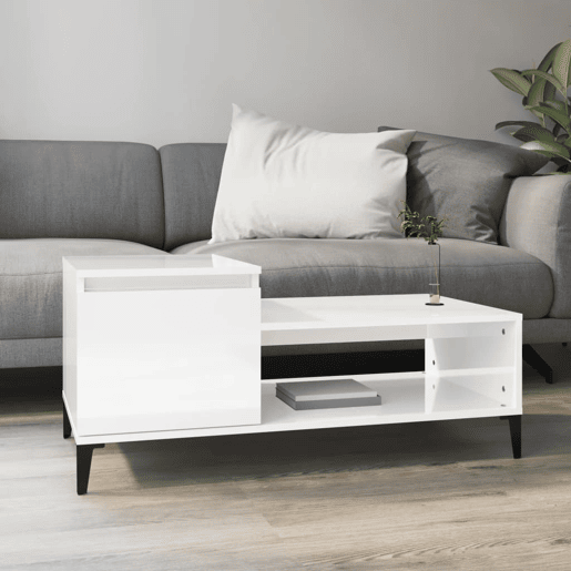 Mesa de Centro, Mesa baixa, 100x50x45 cm derivados madeira branco brilhante