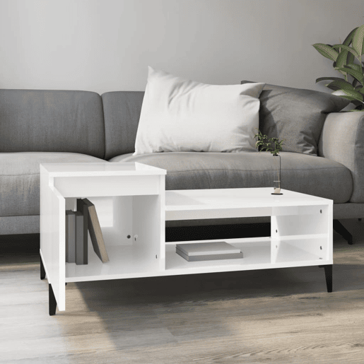 Mesa de Centro, Mesa baixa, 100x50x45 cm derivados madeira branco brilhante