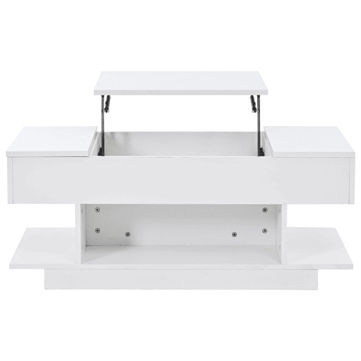 Mesa de centro elevável 98x45x40 cm - Sofá com mesa elevável, 2 armários dobráveis, LED, branco Mesa de centro elevável 98x45x40 cm - Sofá com mesa elevável, 2 armários dobráveis, LED, branco