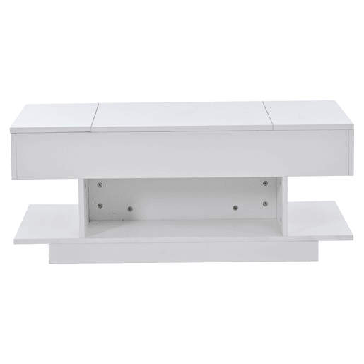 Mesa de centro elevável 98x45x40 cm - Sofá com mesa elevável, 2 armários dobráveis, LED, branco Mesa de centro elevável 98x45x40 cm - Sofá com mesa elevável, 2 armários dobráveis, LED, branco