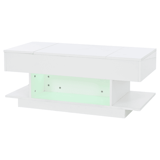 Mesa de centro elevável 98x45x40 cm - Sofá com mesa elevável, 2 armários dobráveis, LED, branco Mesa de centro elevável 98x45x40 cm - Sofá com mesa elevável, 2 armários dobráveis, LED, branco