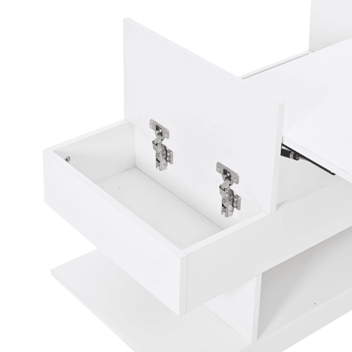 Mesa de centro elevável 98x45x40 cm - Sofá com mesa elevável, 2 armários dobráveis, LED, branco Mesa de centro elevável 98x45x40 cm - Sofá com mesa elevável, 2 armários dobráveis, LED, branco