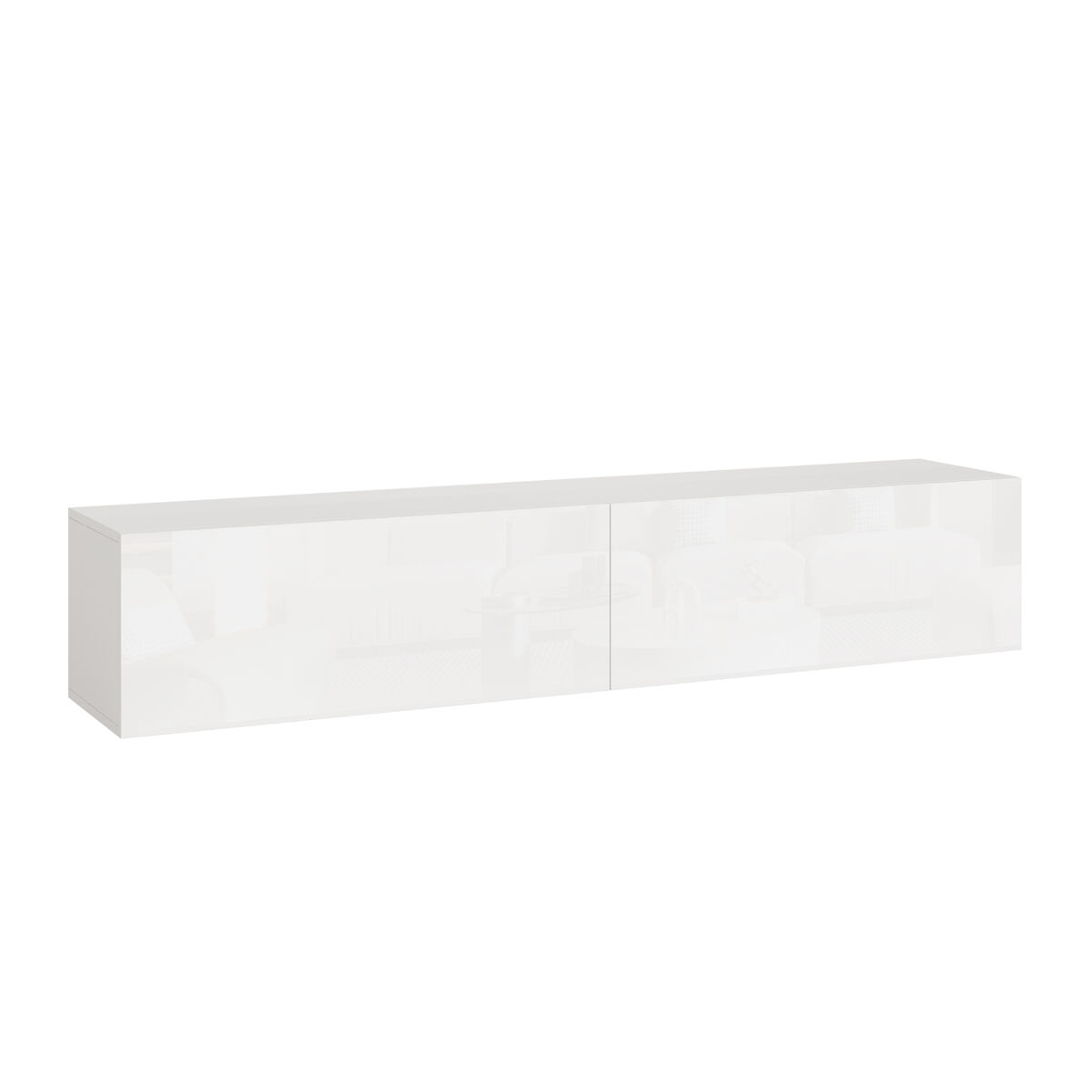 Mueble de tv de pared evaton 160x32x30 cm blanco alto brillo [en.casa]