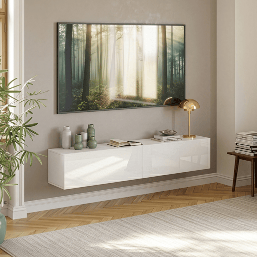 Prateleira suspensa Evaton 2 portas 160x32x30cm Branco alto brilho en.casa