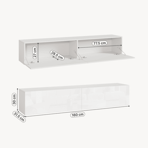 Prateleira suspensa Evaton 2 portas 160x32x30cm Branco alto brilho en.casa