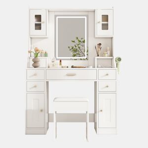 Toucador de painel de partículas com espelho e 6 gavetas,branco