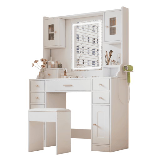 Toucador de painel de partículas com espelho e 6 gavetas,branco