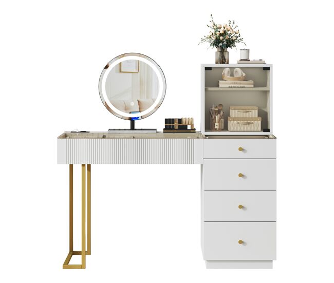 Tocador de mdf con espejo y 5 cajones,blanco