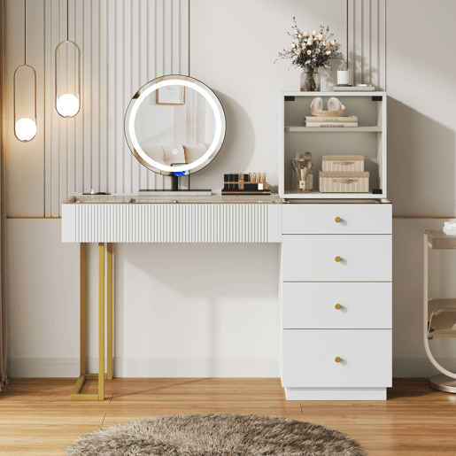 Toucador de mdf com espelho e 5 gavetas,branco Toucador de mdf com espelho e 5 gavetas,branco