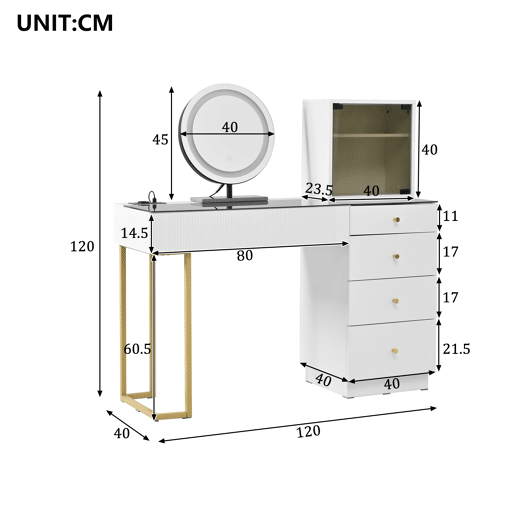 Toucador de mdf com espelho e 5 gavetas,branco Toucador de mdf com espelho e 5 gavetas,branco