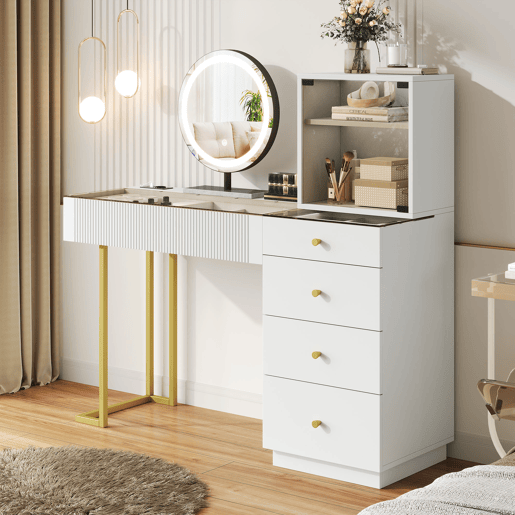 Toucador de mdf com espelho e 5 gavetas,branco Toucador de mdf com espelho e 5 gavetas,branco