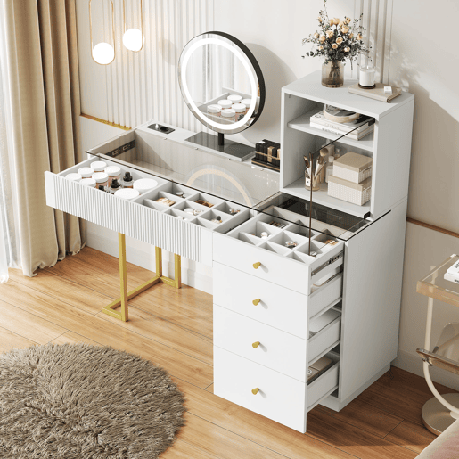 Toucador de mdf com espelho e 5 gavetas,branco Toucador de mdf com espelho e 5 gavetas,branco