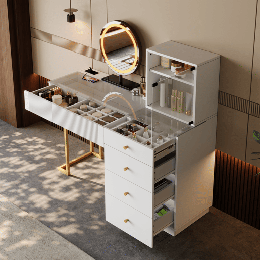 Toucador de mdf com espelho e 5 gavetas,branco Toucador de mdf com espelho e 5 gavetas,branco