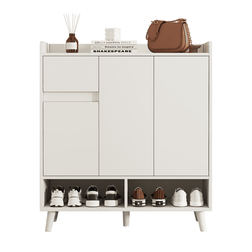 Sapateira de painel de partículas com 3 portas,branco