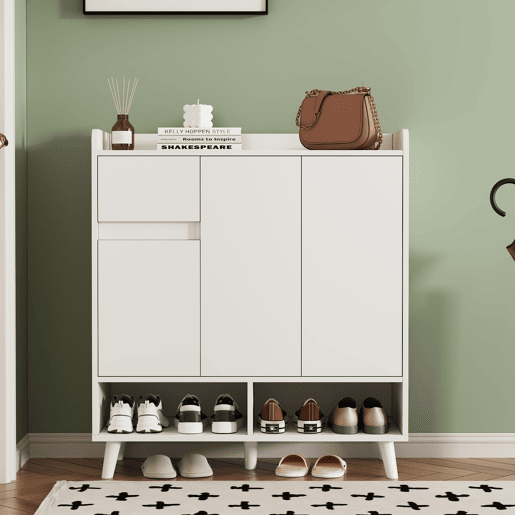 Sapateira de painel de partículas com 3 portas,branco
