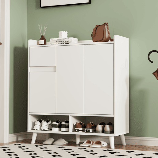 Sapateira de painel de partículas com 3 portas,branco