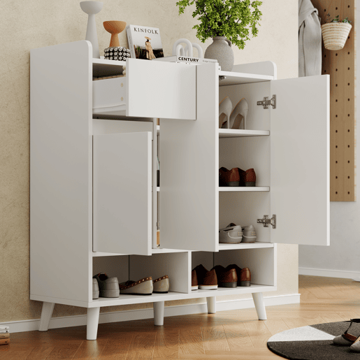 Sapateira de painel de partículas com 3 portas,branco