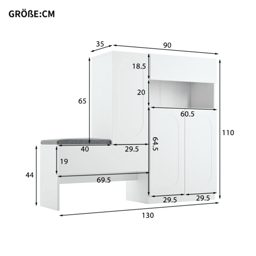 Sapateira de painel de partículas com 3 portas,branco