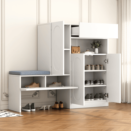 Sapateira de painel de partículas com 3 portas,branco