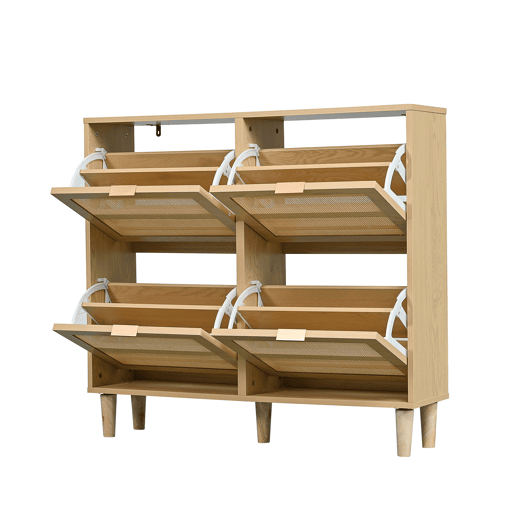 Sapateira de painel de partículas com 4 tabuleiros,natural
