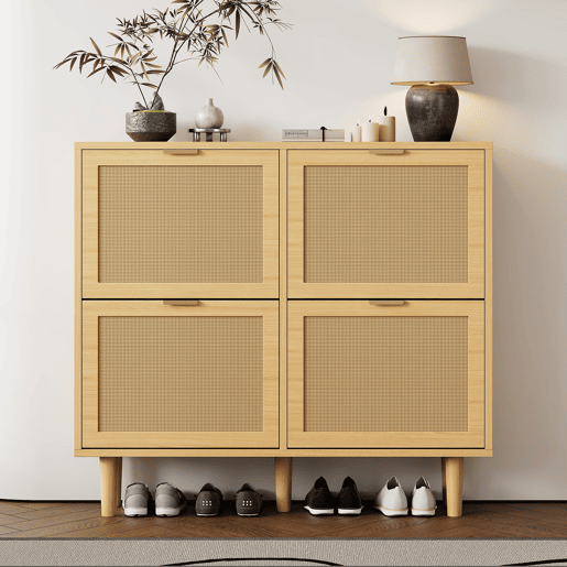Sapateira de painel de partículas com 4 tabuleiros,natural