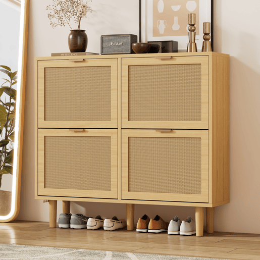 Sapateira de painel de partículas com 4 tabuleiros,natural