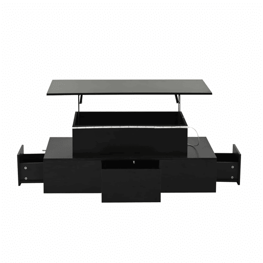 Mesa de centro elevável 100x50x40 cm - 4 gavetas, com LED, com arrumação, Preto Mesa de centro elevável 100x50x40 cm - 4 gavetas, com LED, com arrumação, Preto