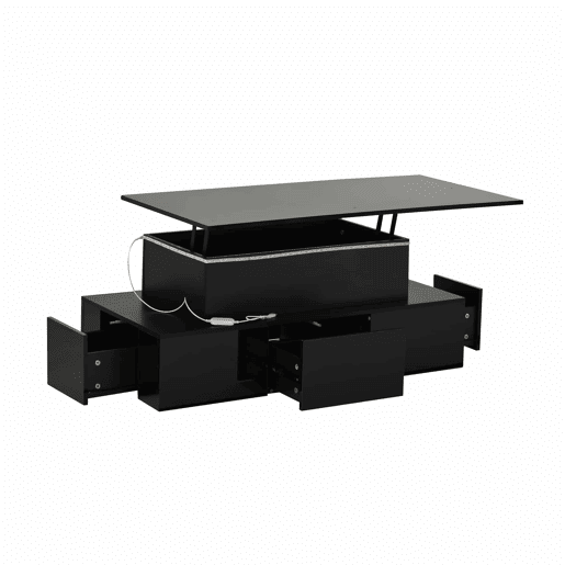 Mesa de centro elevável 100x50x40 cm - 4 gavetas, com LED, com arrumação, Preto Mesa de centro elevável 100x50x40 cm - 4 gavetas, com LED, com arrumação, Preto