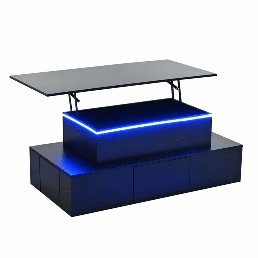 Mesa de centro elevável 100x50x40 cm - 4 gavetas, com LED, com arrumação, Preto Mesa de centro elevável 100x50x40 cm - 4 gavetas, com LED, com arrumação, Preto
