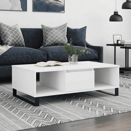Mesa de Centro, Mesa baixa, 104x60x35 cm derivados de madeira branco