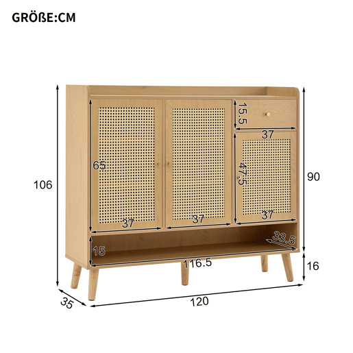 Sapateira de painel de partículas com 3 portas,natural
