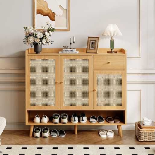 Sapateira de painel de partículas com 3 portas,natural