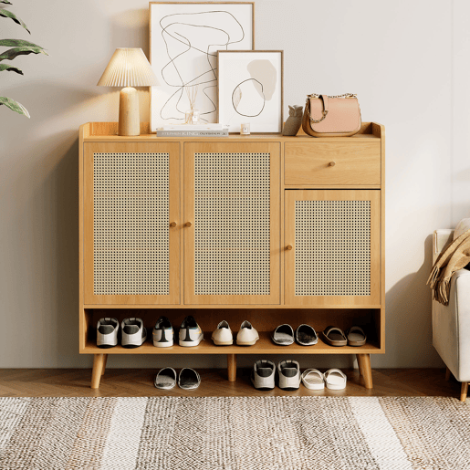 Sapateira de painel de partículas com 3 portas,natural