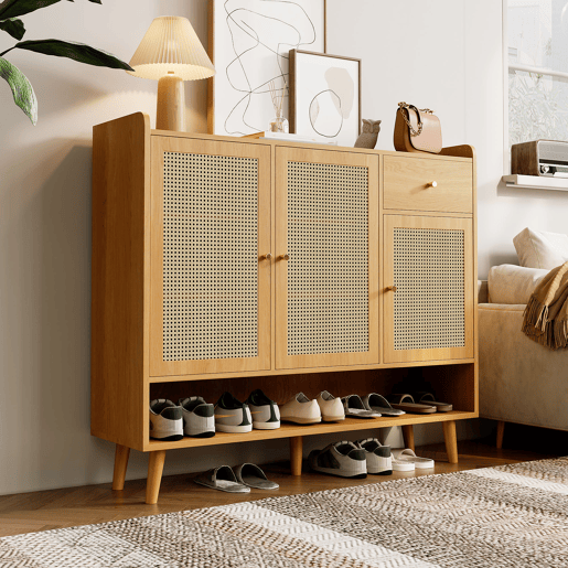 Sapateira de painel de partículas com 3 portas,natural