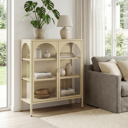 Vitrina aparador Klippestad 2 portas aço 95x80x35 cm cor de camelo en.casa