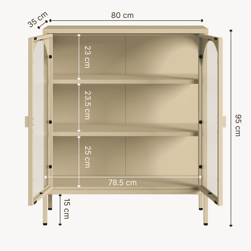 Vitrina aparador Klippestad 2 portas aço 95x80x35 cm cor de camelo en.casa