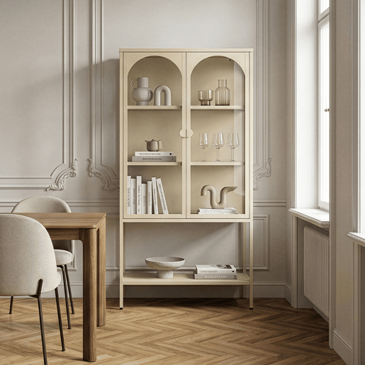 Vitrina Klippestad 2 porta aço 160x80x35 cm cor de camelo en.casa