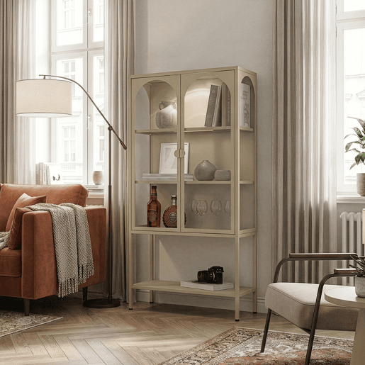 Vitrina Klippestad 2 porta aço 160x80x35 cm cor de camelo en.casa