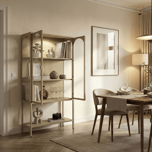 Vitrina Klippestad 2 porta aço 160x80x35 cm cor de camelo en.casa