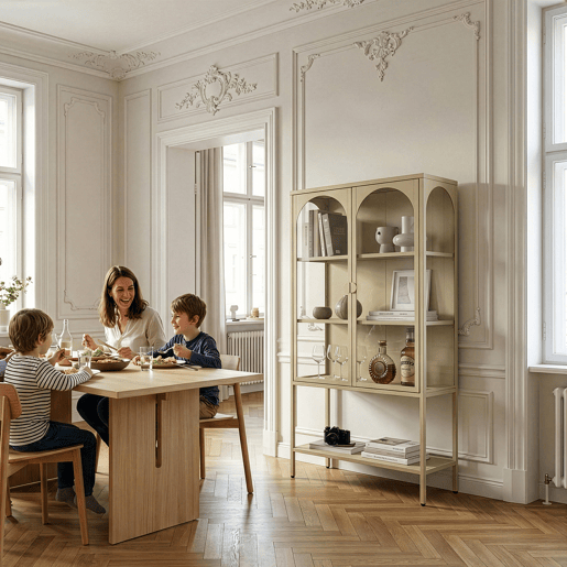 Vitrina Klippestad 2 porta aço 160x80x35 cm cor de camelo en.casa