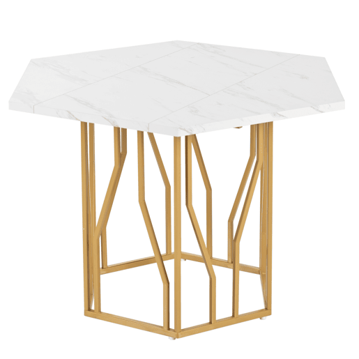 Mesa de jantar moderna - 6 lados - Estrutura metálica - Cor dourada