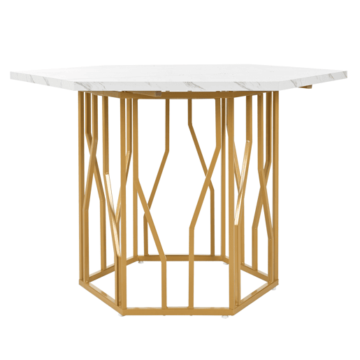 Mesa de jantar moderna - 6 lados - Estrutura metálica - Cor dourada