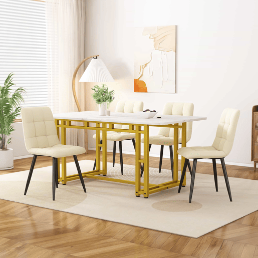 Mesa de jantar - tampo em mármore - pés em metal dourado - 120x70cm - Branco e dourado