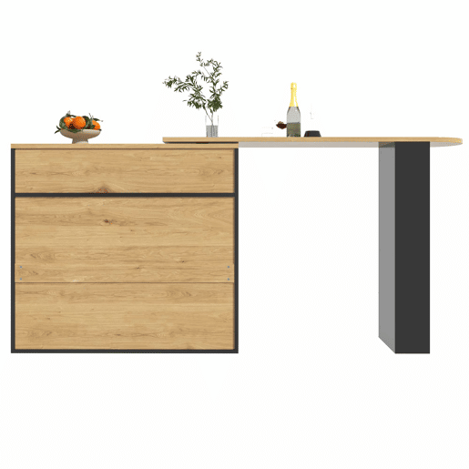 Mesa de bar extensível 138-204 cm - giratória em 360°, mesa alta, mesa de cozinhabistrô com prateleiras e vidro - Preto