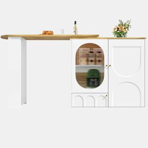 Mesa de bar giratória 360° - 138x39x102 cm - Móvel de bar com arrumação, ilha de cozinha, três portas com prateleiras, painéis divisórios removíveis - Branco