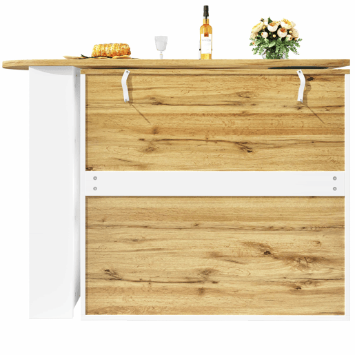 Mesa de bar giratória 360° - 138x39x102 cm - Móvel de bar com arrumação, ilha de cozinha, três portas com prateleiras, painéis divisórios removíveis - Branco