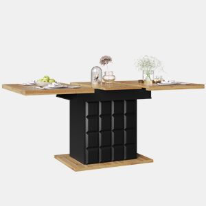 Mesa extensível telescópica 110-140×80 cm - Mesa de jantar para 4-6 pessoas - Estilo xadrez - Preto, Natural